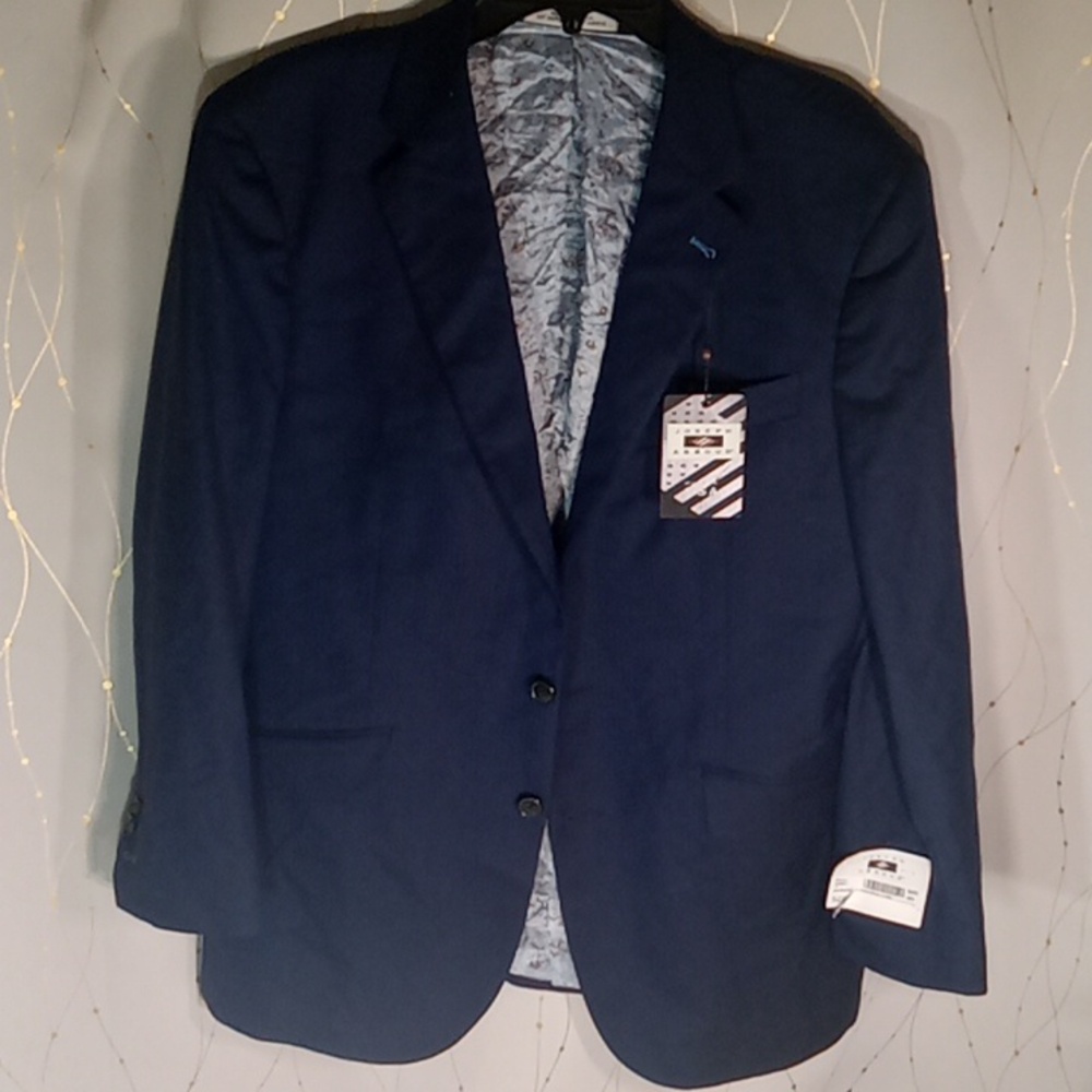 NWTGS Joseph Abboud Navy Blue w Vertical Light Lines Blazer Sz42R Floral Like Ba